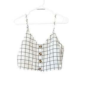 Blu Pepper Womens Black White Cropped Top Large Sleeveless Checkered Button Down